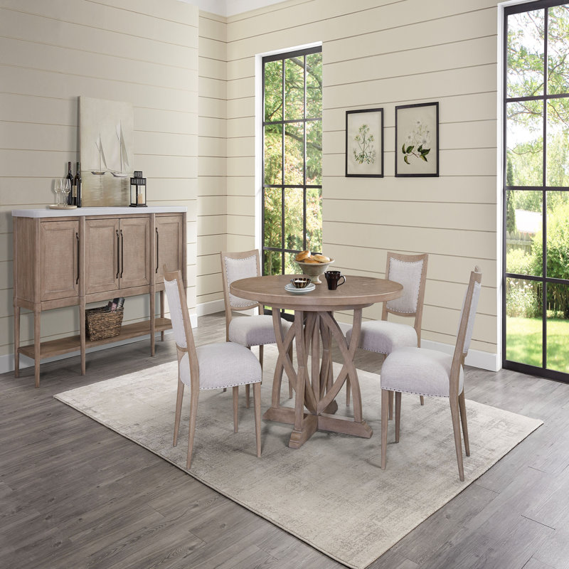 Table ronde extensible avec 4 chaises et plateau en ciment 6 pièces