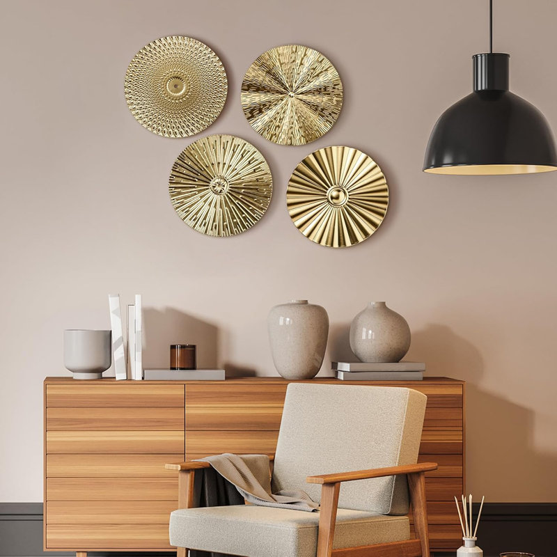 4 pièces d'art mural en métal 12 pouces Sunburst suspendus, décorations d'art en métal, décorations murales pour la maison, salon, bureau, cadeau de Noël (or)