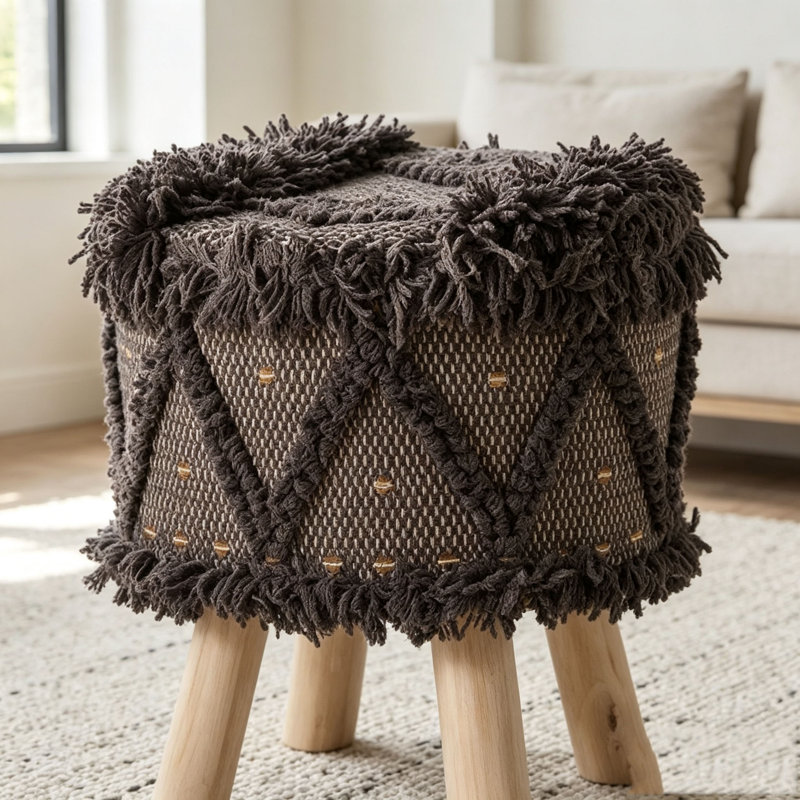 Repose-pieds en laine et coton Boho