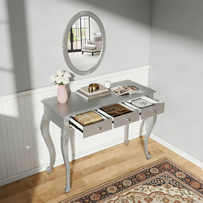 Coiffeuse à maquillage de luxe avec miroir ovale, coiffeuse à 3 tiroirs pour le rangement des bijoux