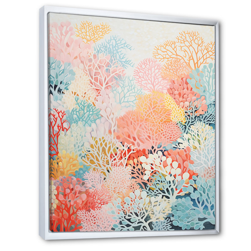 Décoration murale Coral Reef Barrier - Coastal Coral Under Water, Cadre flottant blanc, H 32 po x l 16 po x P 1 po