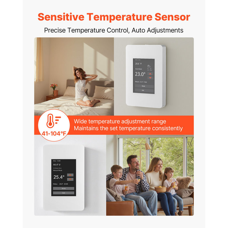 Thermostat programmable 7 jours, thermostats domestiques pour câble de chauffage par le sol radiant, pompe à chaleur avec GFCI et capteur sensible, écran tactile couleur TFT, efficace, gris-blanc (sans Wi-Fi)