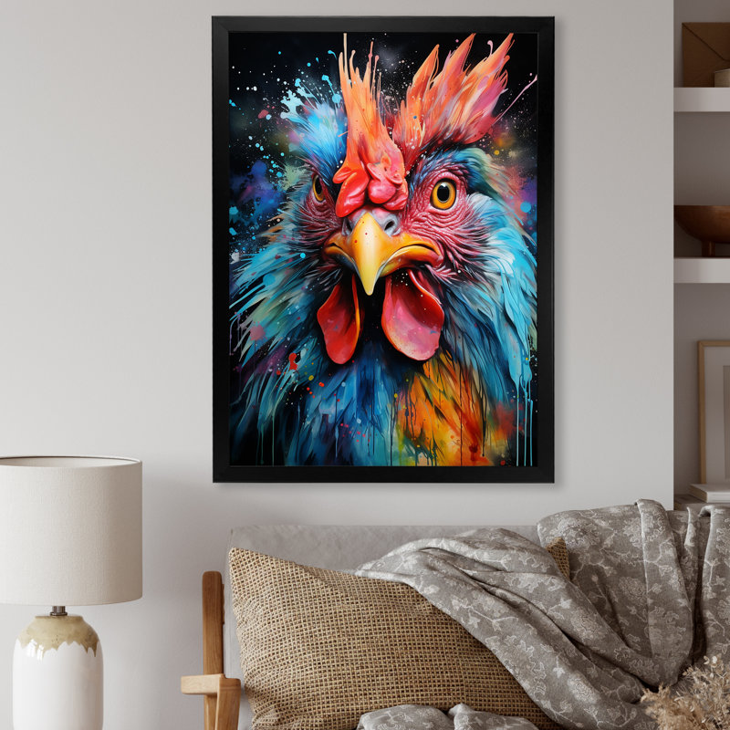 «Blue Red Rooster Chœur», art mural coq, Cadre photo noir, H 20 po x l 12 po x P 1 po