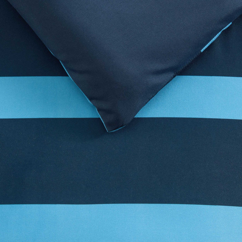Ensemble d'édredon réversible bleu Nautica Keelson, Rayures bleues, Édredon pour très grand lit + 2 taies décorativ