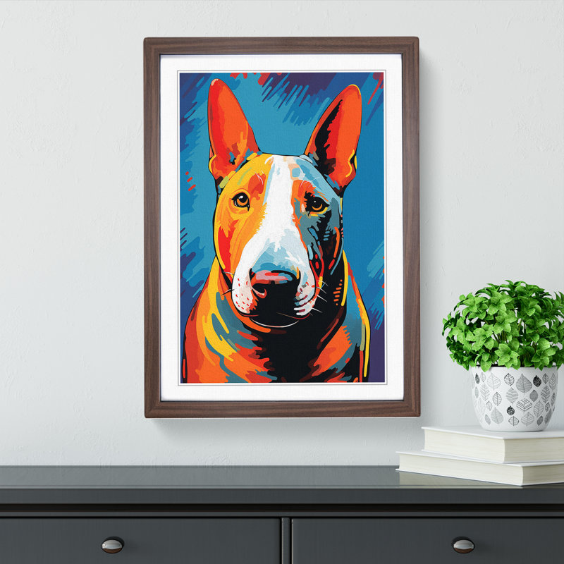 XYZ-FRM-V1223-656 English Bull Terrier Pop No.2 - Single Picture Frame Print on Wood, 46cm H x 34cm W x 2cm D, Walnut