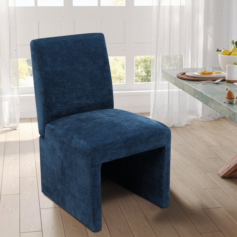 Chaise de salle à manger rembourrée en tissu, Bleu