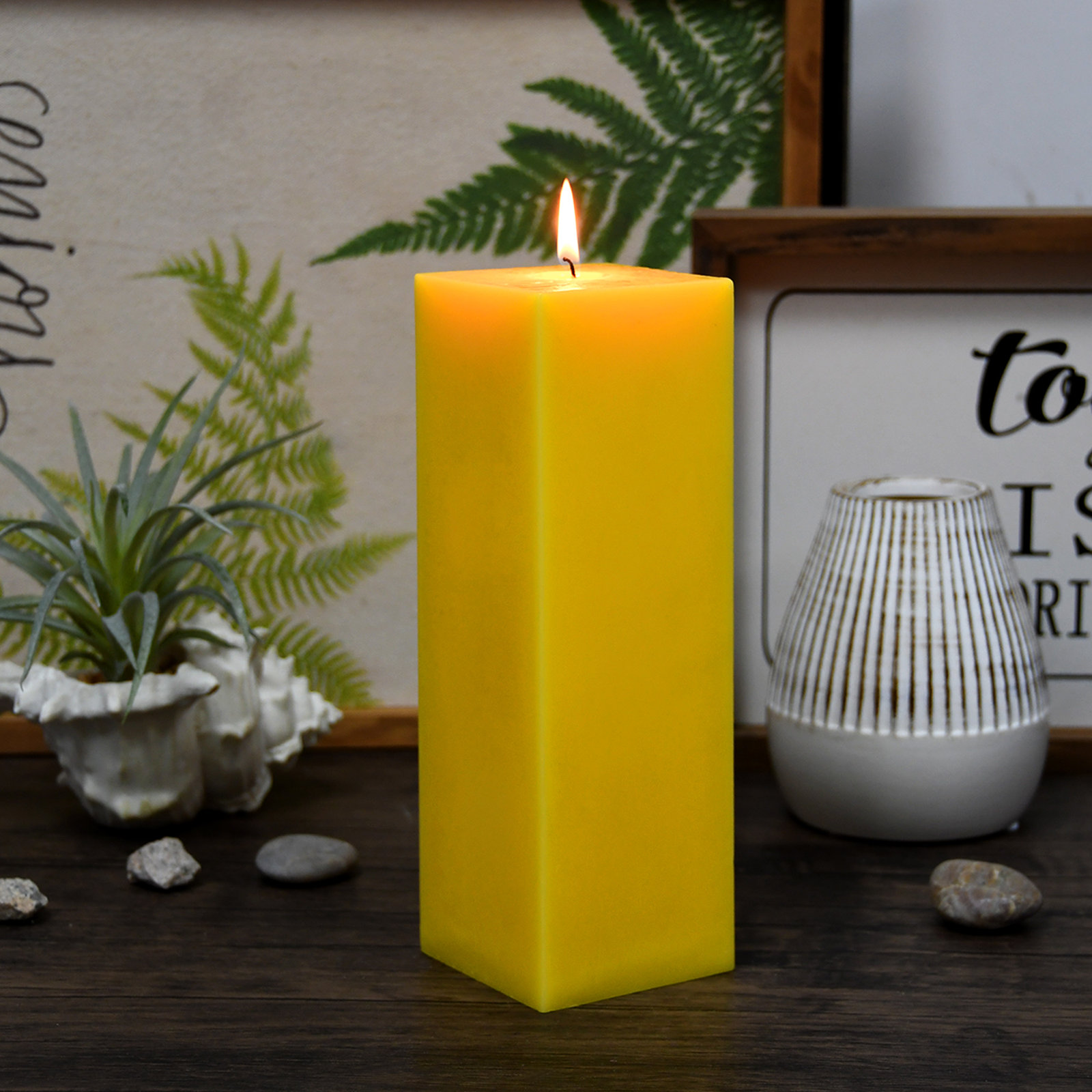 Square Pillar Candle, Yellow, 9" H x 3" W x 3" D, 1 Candle