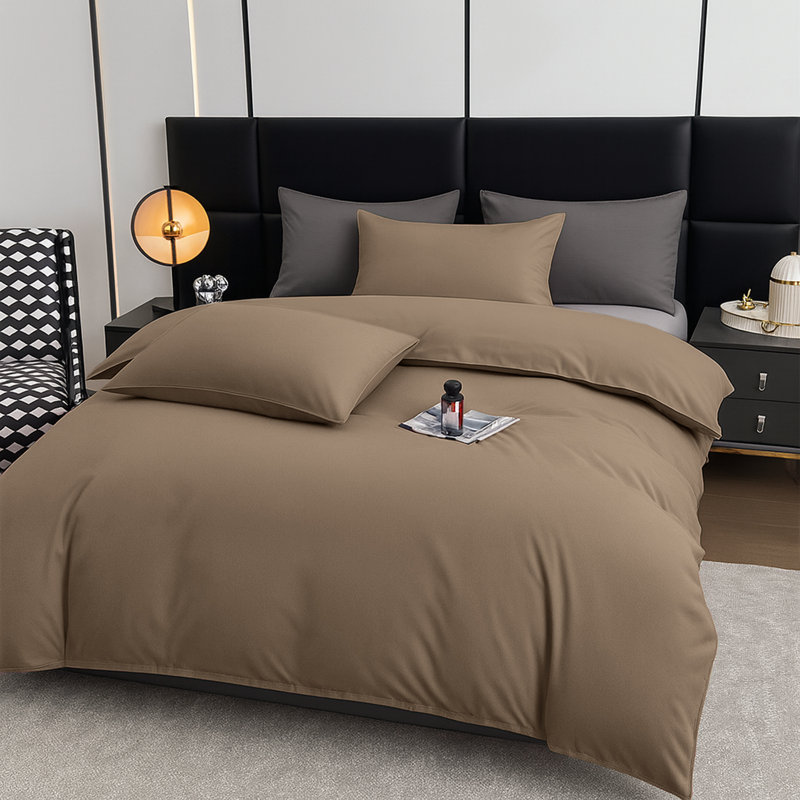 Aspire Homeware Ultra Soft 4 Piece Hotel Quality Dyed Duvet Bedding Set with Pillowcases and Fitted Sheet, Beige
