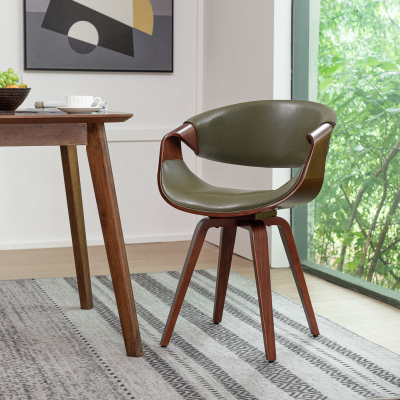 George Oliver Meir Faux Leather Dining Chair with Wooden Legs, Green
