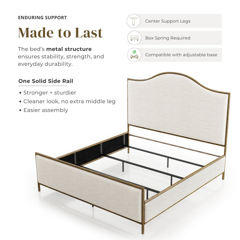Lalia Modern Upholstered Hammered Metal Camelback Bed, Matte Gold, King