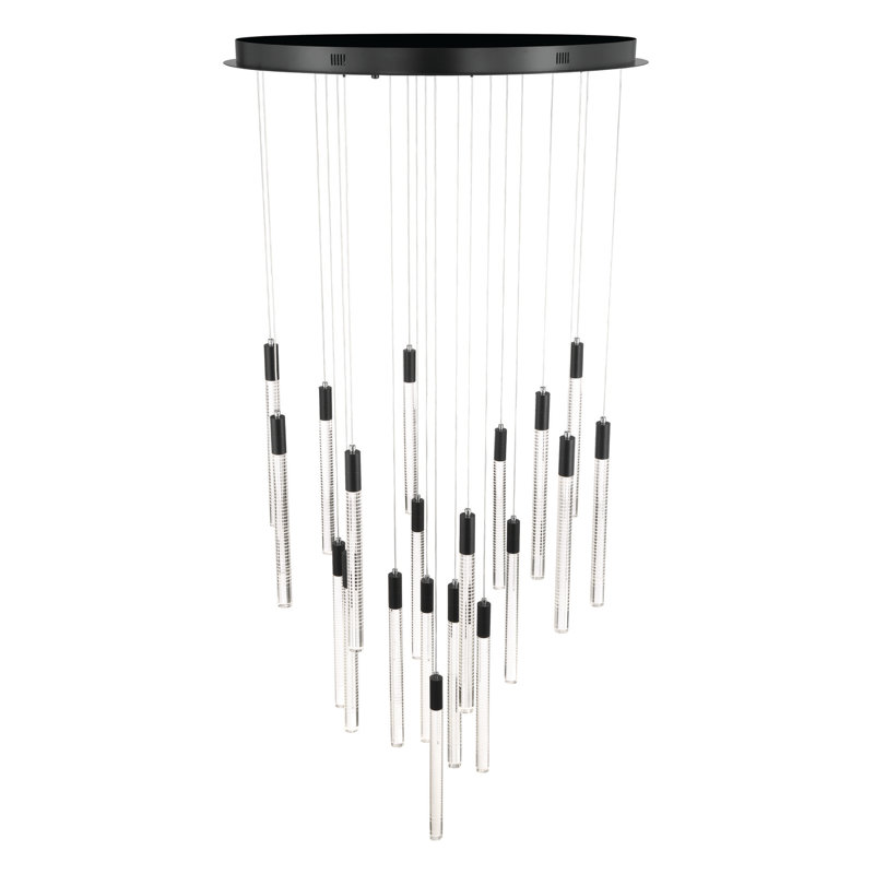 Lustre intégré DEL Cededa - Finition noire - Tiges de verre doublées au laser, L 31,5 po, 20 lumières