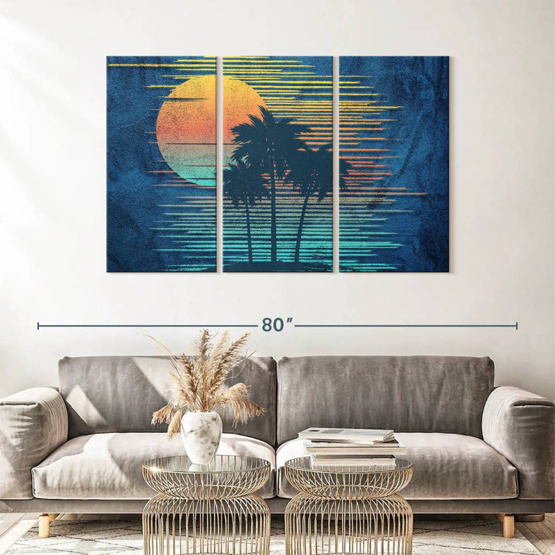 Groovy Tropical Sunset - 3 pièces de toile tendue, H 36 po x l 57 po x P 1,25 po