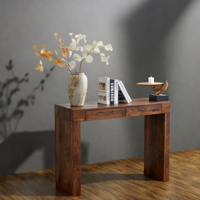Table de salle à manger élégante en noyer avec rangement, design moderne pour la maison