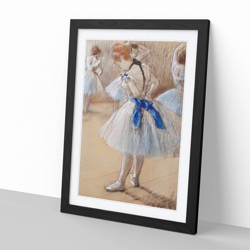 Young Ballet Ballerina Dancers by Edgar Degas - Picture Frame Painting on MDF, 48cm H x 36cm W x 2cm D, Black Framed
