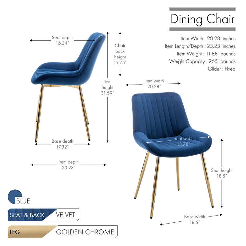 47 cm H Velvet Side Chair, Blue