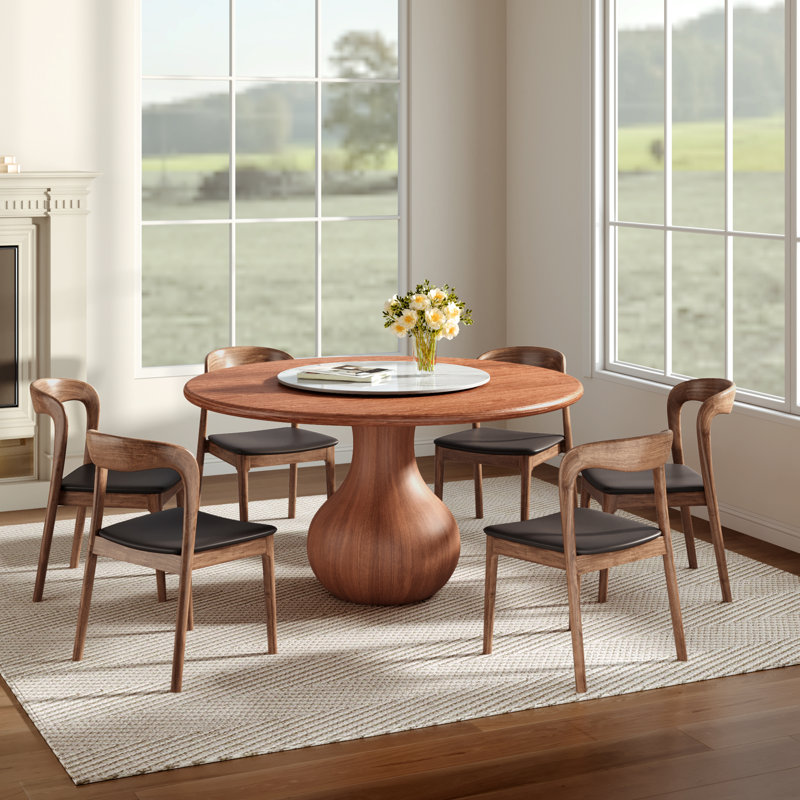 Ensemble de chaises de table de salle à manger rondes en bois massif 7 pièces Otelia pour 6 personnes