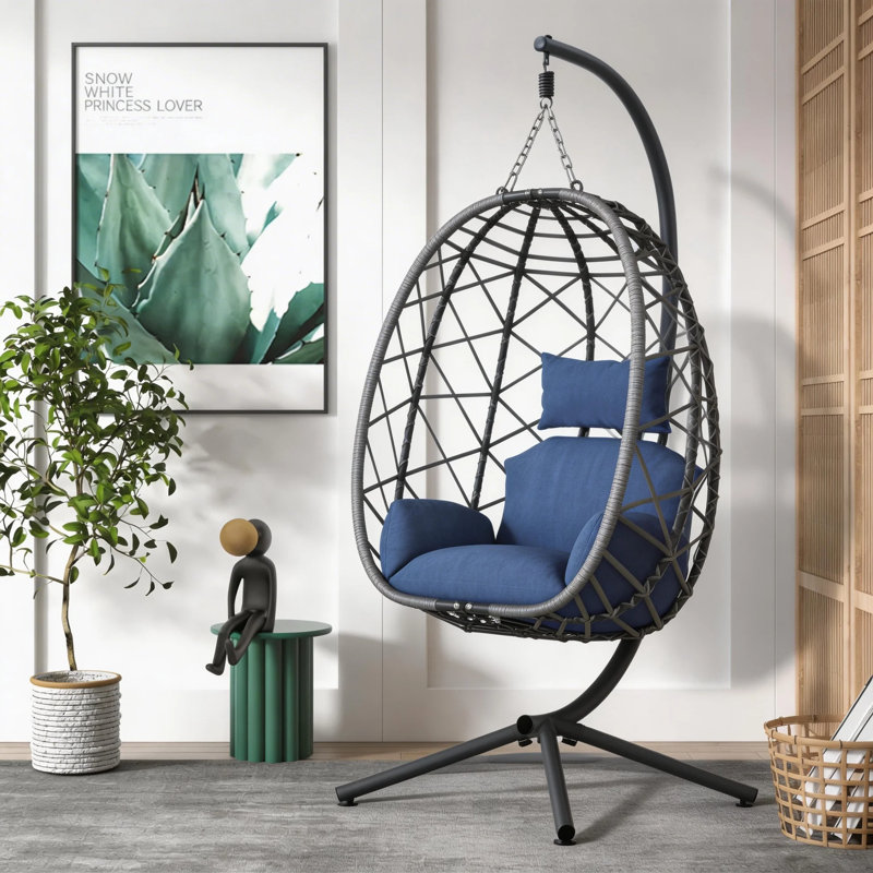 Balancelle en tissu et rotin autoportant Ecolistro, Bleu très foncé