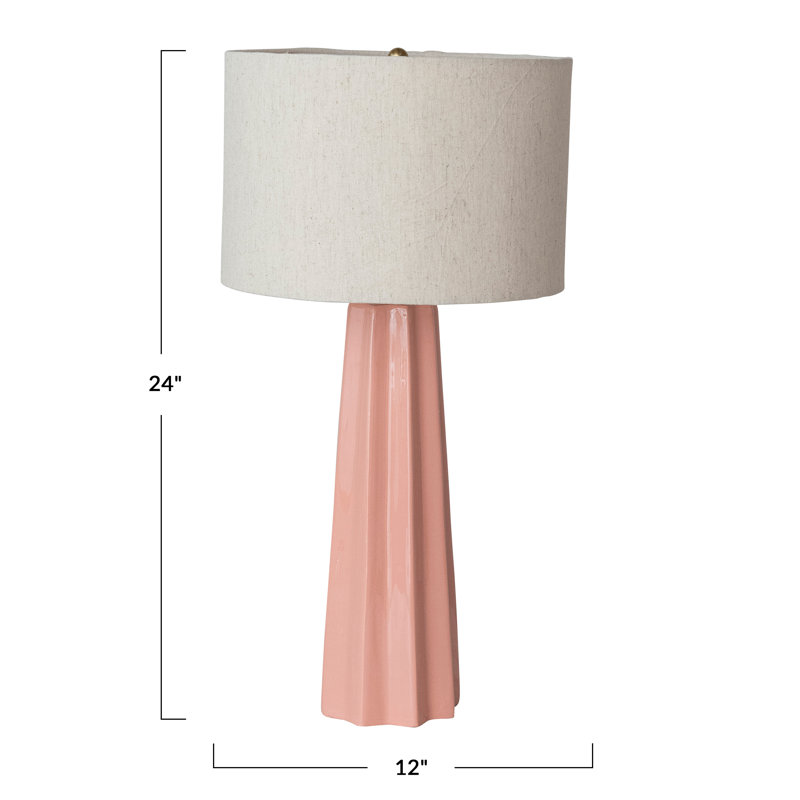 Round Enameled Aluminum Fluted Table Lamp With Linen Shade