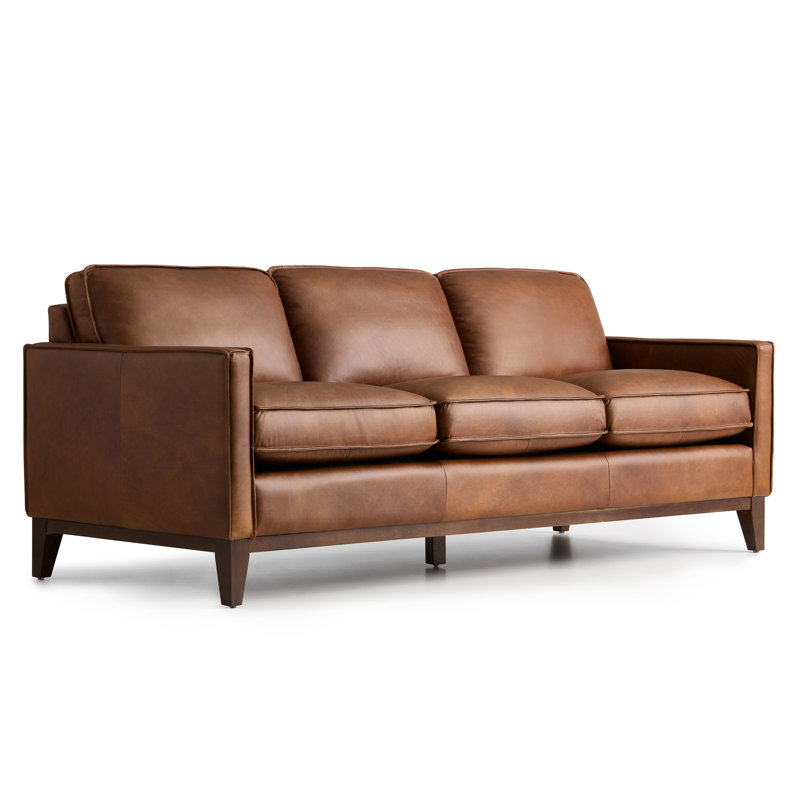 Canapé en cuir 85 po Cascades, Cuir véritable moka