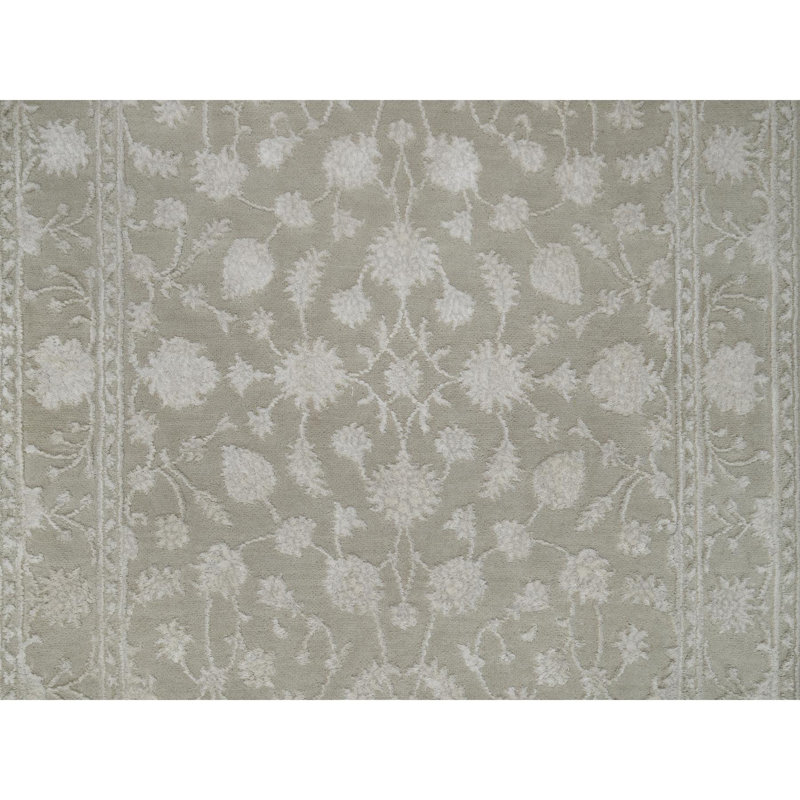Tapis gris en laine et en soie noué à la main 3 pi 1 po x 5 pi 8C04286F6A2649B5BA32F8A641D05D85