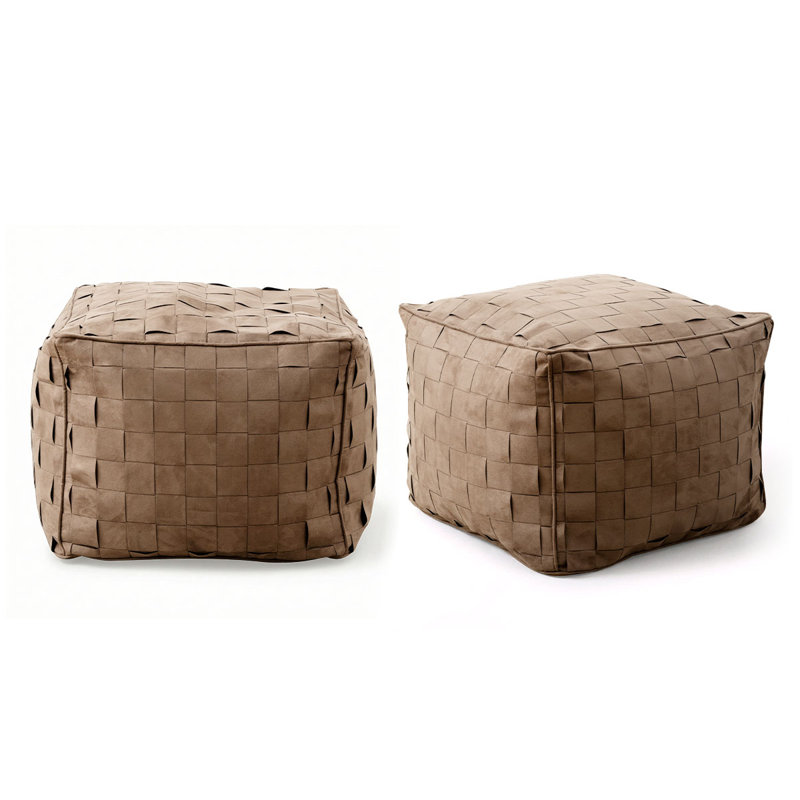 Modern 18.5" Wide Woven Square Ottoman Poufs (Set Of 2), Camel