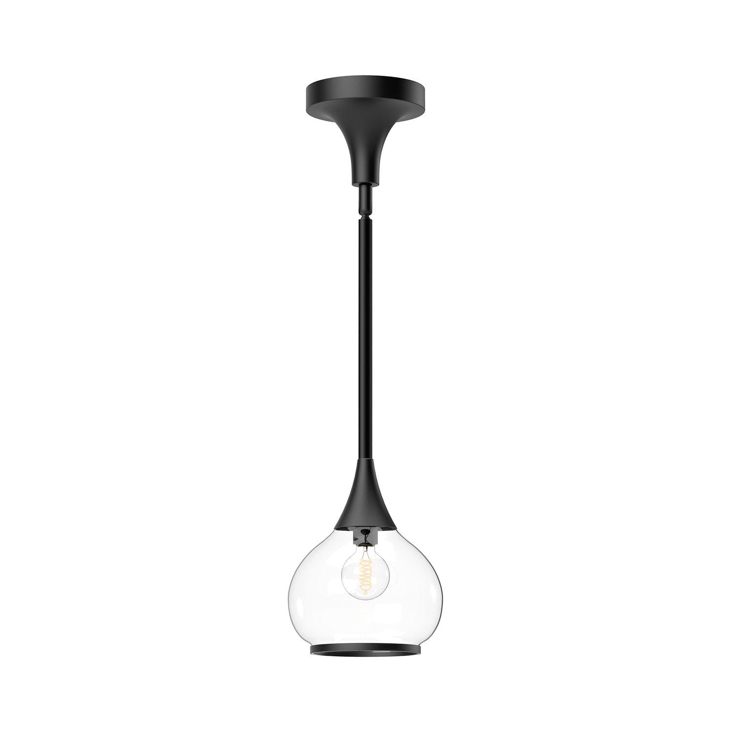 Nieve Single Light Glass Pendant, Clear, Matte Black
