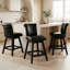 Ensemble de 3 tabourets de bar pivotants de 26 po en similicuir de style moderne avec pieds en bois massif et dossier haut pour îlot de cuisine-131075713-131075715