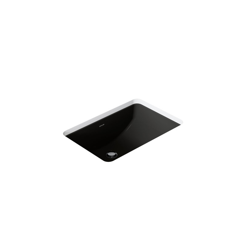 Lavabo de salle de bain rectangulaire encastré en porcelaine vitreuse Ladena, Noir avec sous-face glacée