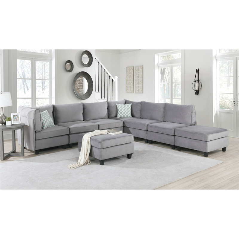 Canapé modulaire en velours gris 8 pièces Simona