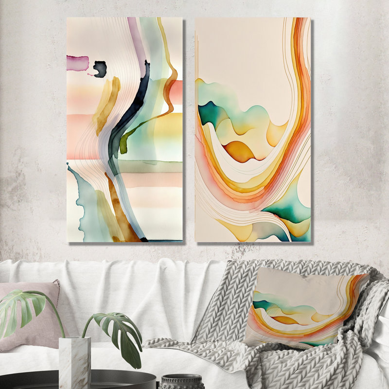 «Multi-Color Abstract Waves», 2 pièces sur toile, Toile tendue, H 32 po x l 32 po