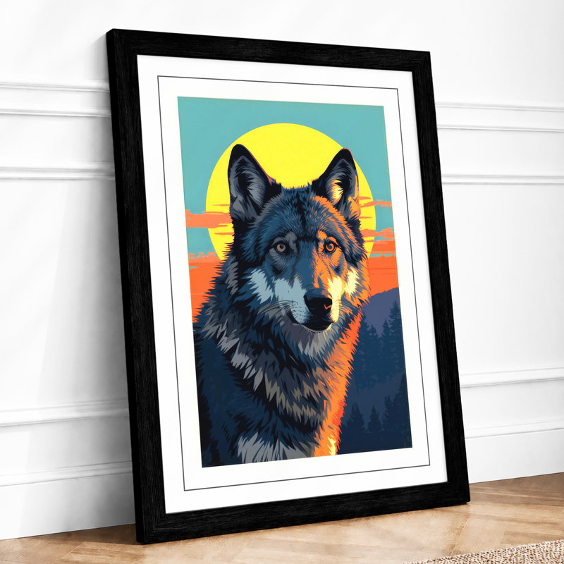 Wolf's Direct Gaze Geometric - Framed Print, A1 - 84.1 x 59.4 cm, Black