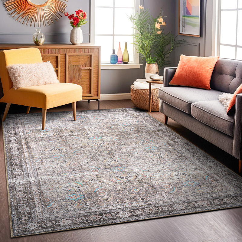 Tapis ivoire / gris Griffey, Rectangle 5 pi x 7 pi