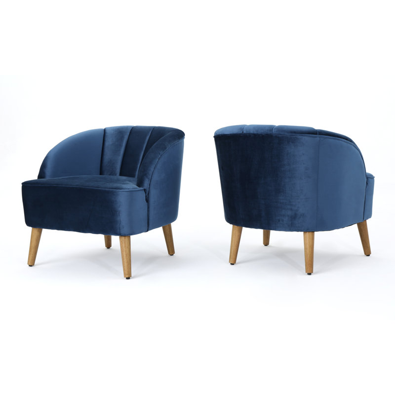 Chundra Velvet Barrel Chair, Velvet Cobalt