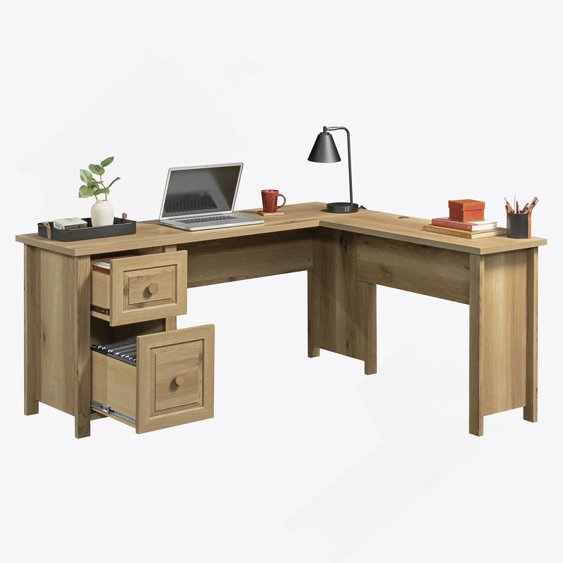 Bureau en L, finition chêne blanc