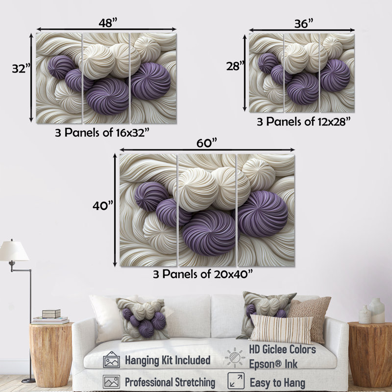 Or et mauve de Noël tourbillon de menthe poivrée IV - ensemble de décoration murale de Noël, Toile tendue