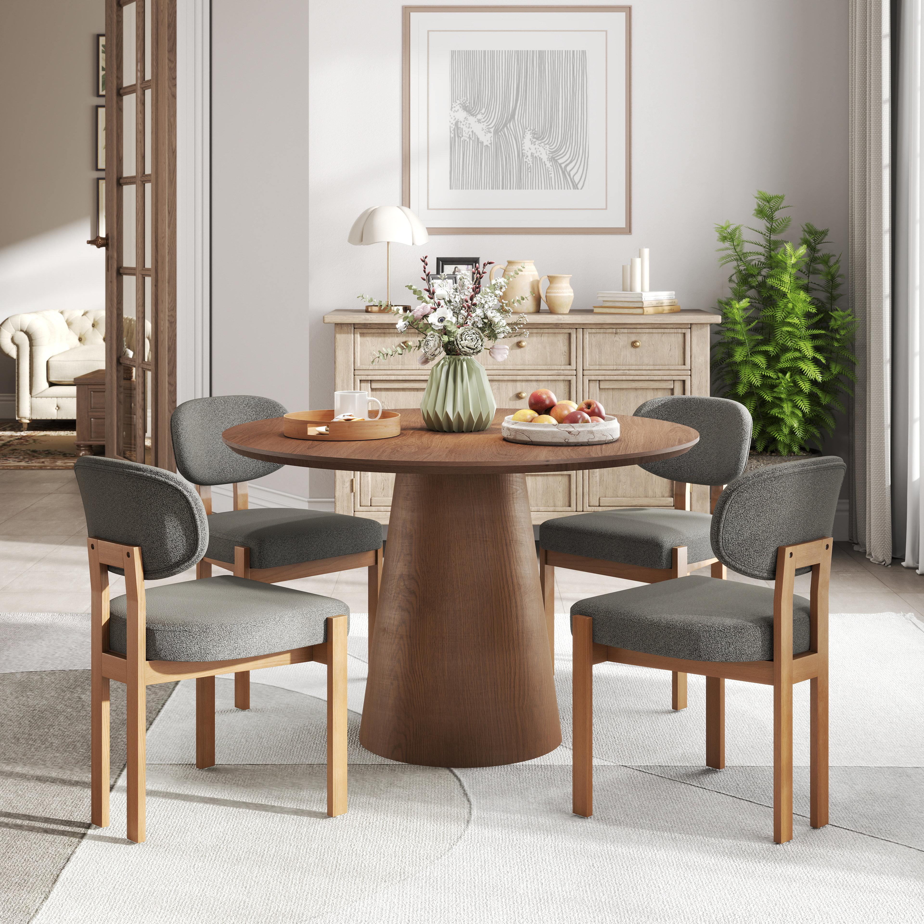 Latitude Run® Mid Century Wooden Round Pedestal Dining Table Sets ...