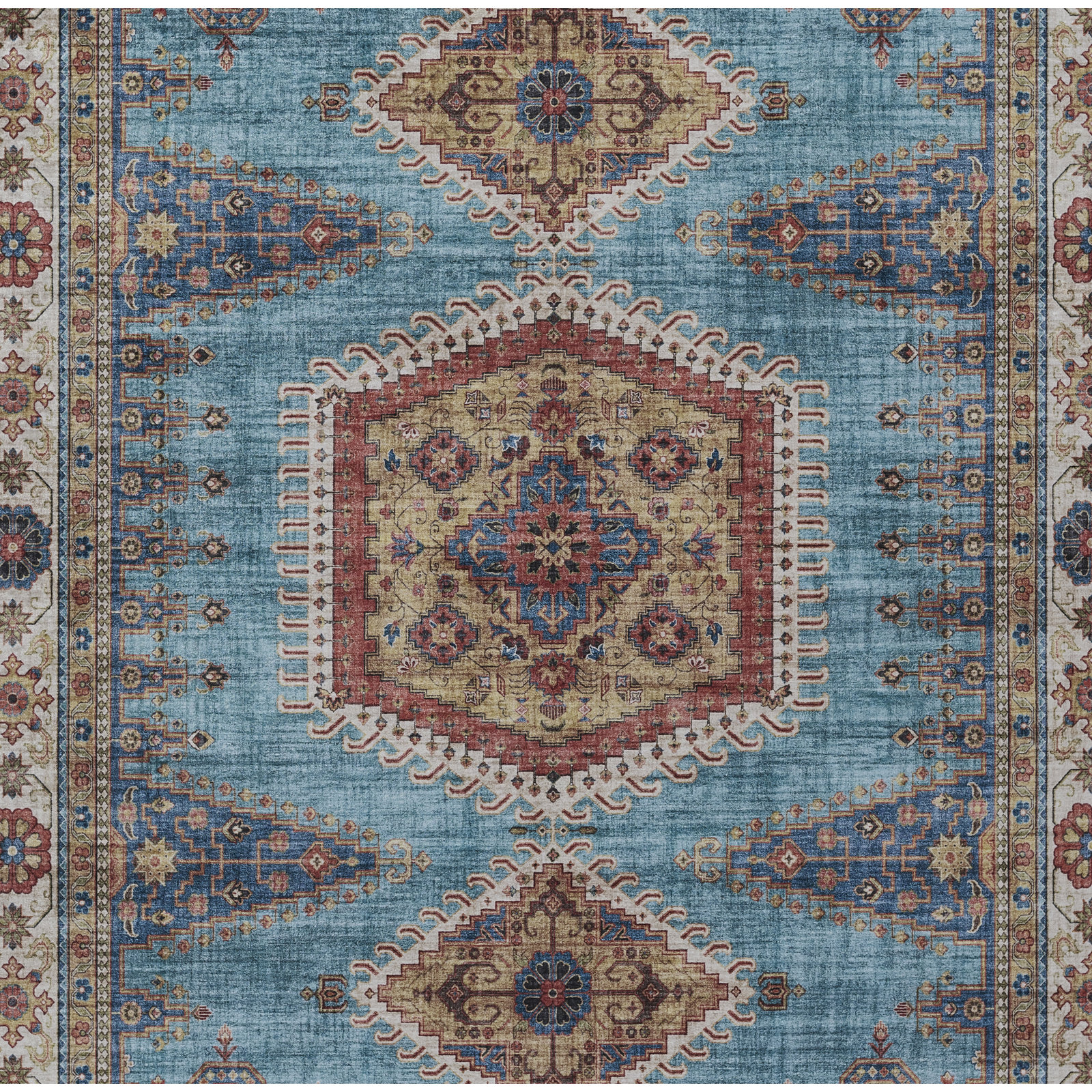 Avonmore Blue Red Gray Oriental Rug, Rectangle 2' x 3'