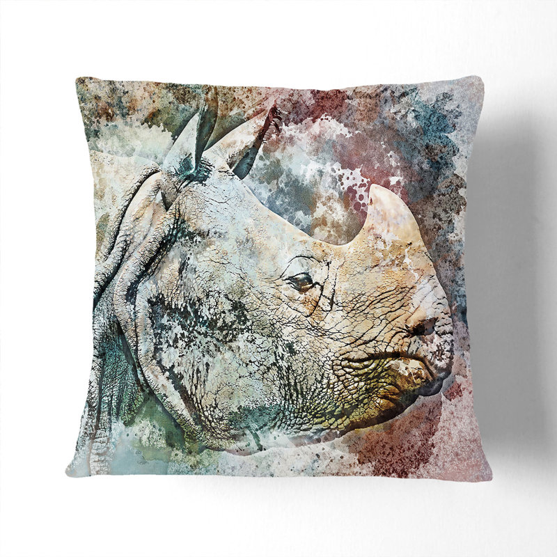 Double Wild Rhino Cushion with Filling, 55cm H x 55cm W x 20cm D