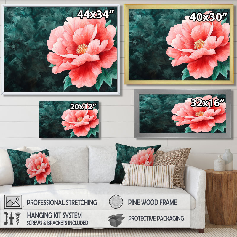 Pivoine rose d'été en pleine floraison II - impression d'art mural pivoine, H 34 po x l 44 po, Brun