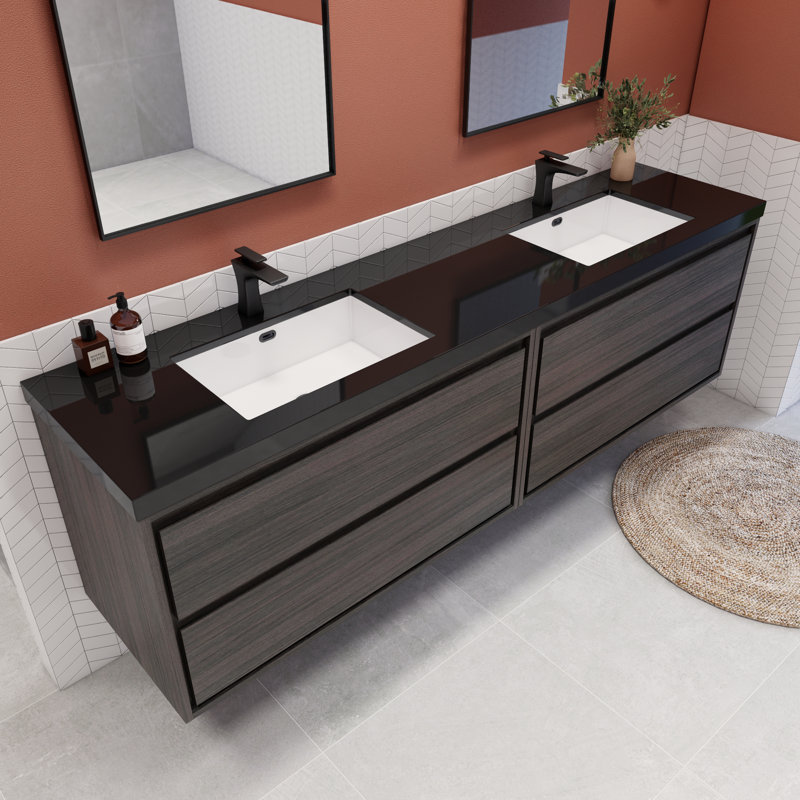 Ensemble de meuble-lavabo double 84 po Vickye, Chêne gris