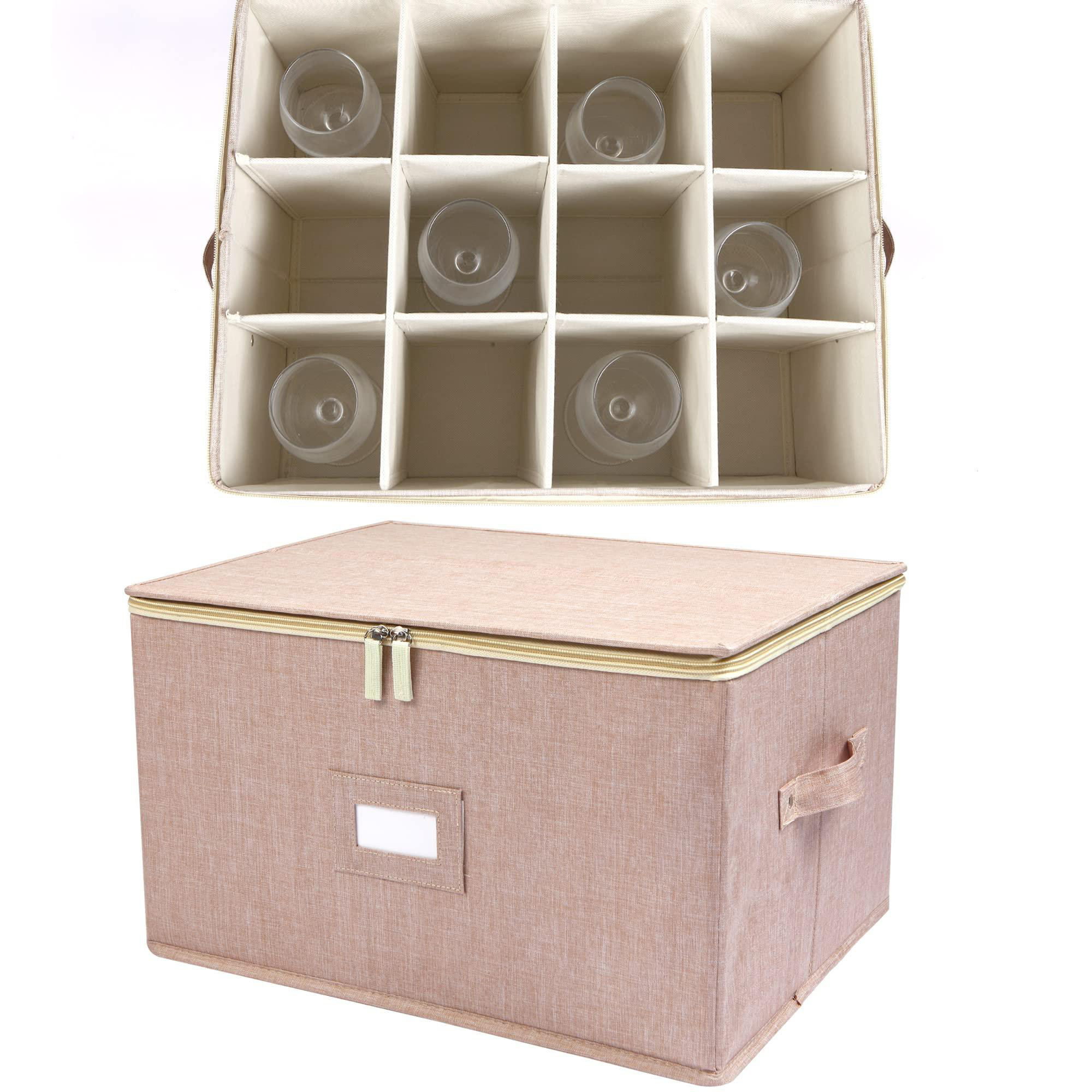 Hokku Designs Wine Glass Storage Box, Stemware Storage Containers Cases  With Dividers, Stackable Moving Supplies For 12 Wine Glasses,Beige | Wayfair