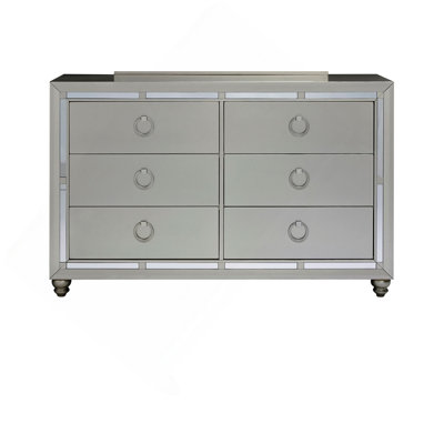 6-Drawer Dresser With Mirrored Trim & Ornate Knobs