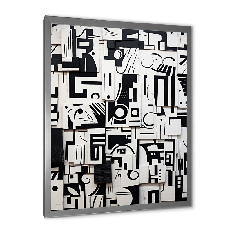 "Urban Vision" abstrait noir et blanc I - impression sur toile géométrique moderne, H 44 po x l 34 po x P 1,5 po