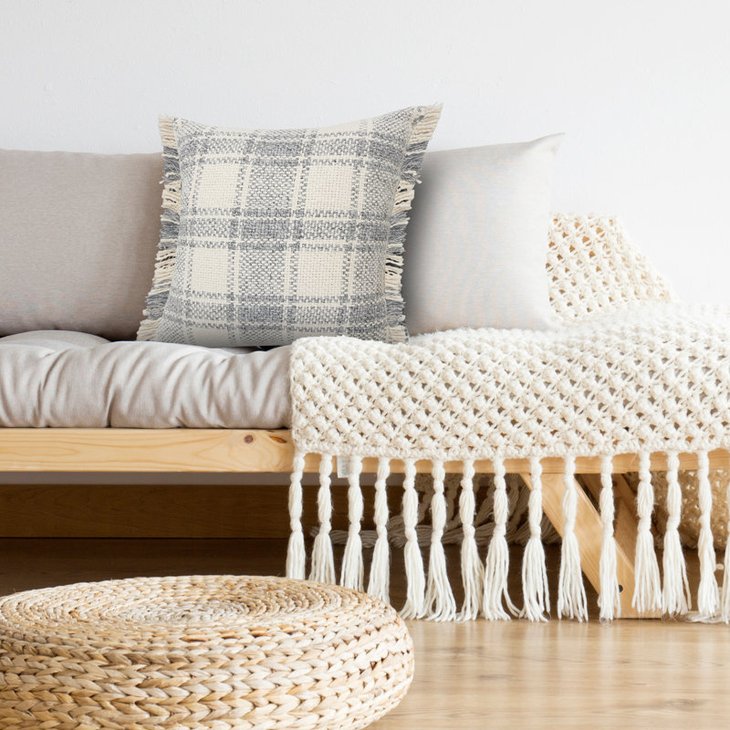 Ensemble de 2 coussins décoratifs en coton à carreaux à franges Evanghelita