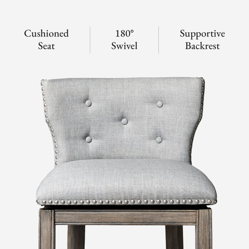 Maven Lane Hugo Stool with Fabric Upholstery, Bar Stool (31" Seat Height), Reclaimed Oak