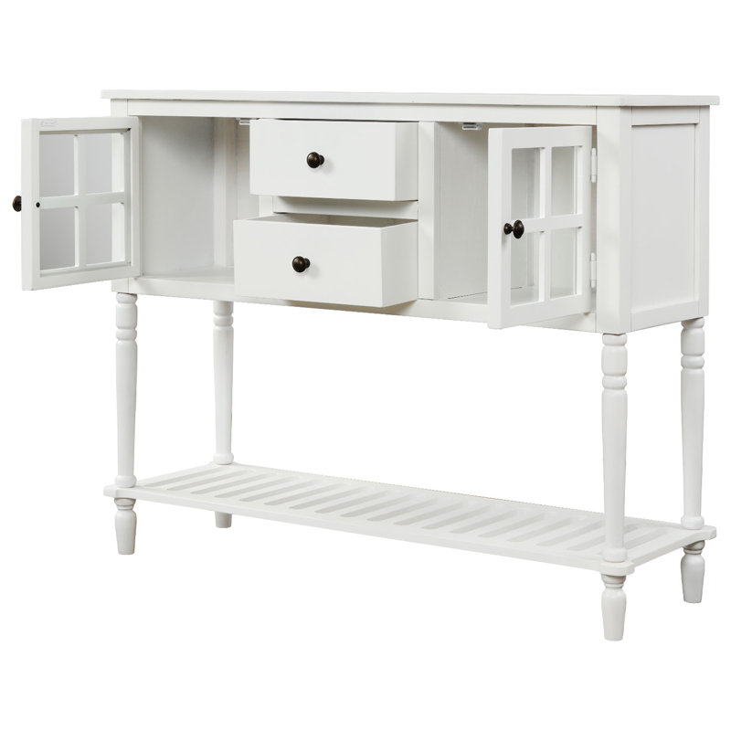 Console avec buffet et tablette inférieure, armoire de rangement en bois / verre Farmhouse (blanc), Blanc