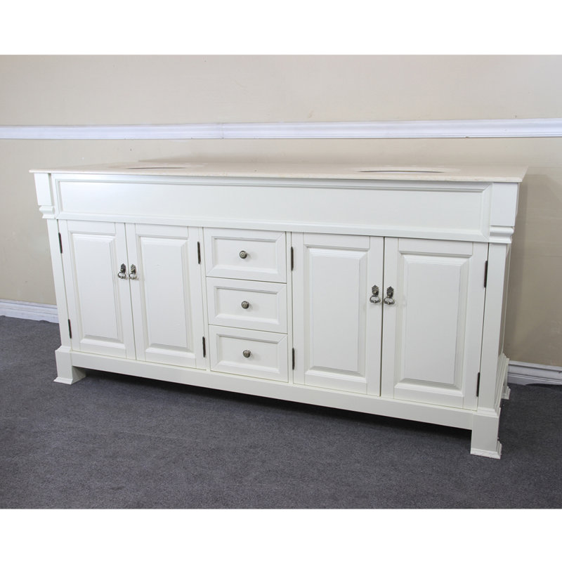 Olivia 72'' Double Bathroom Vanity with Top, White, Cream Marble