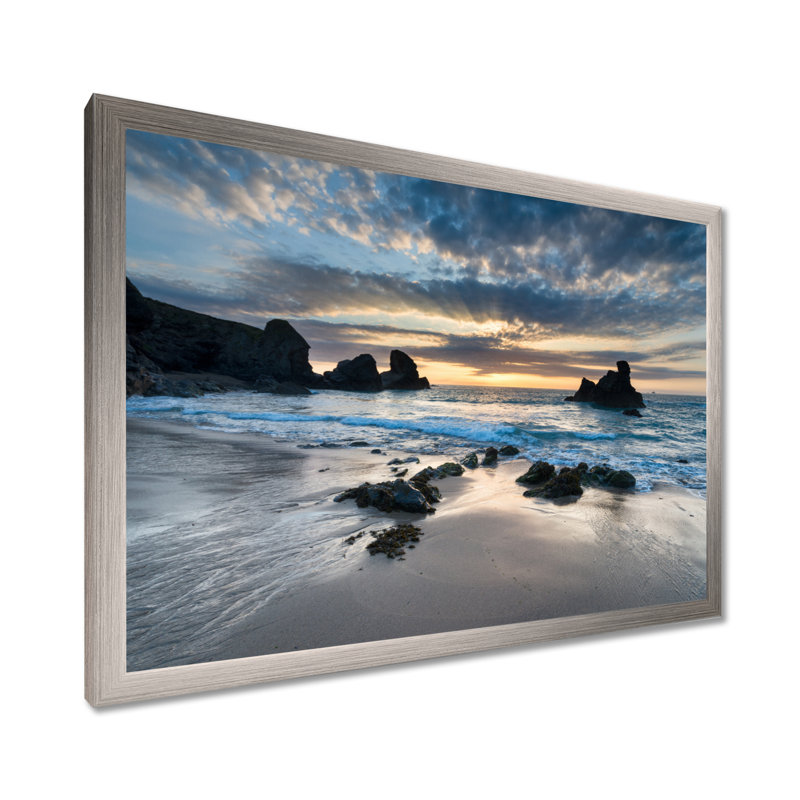 Magnifique baie de Porthcothan - imprimé bord de mer, H 12 po x l 20 po, Impression encadrée, Argent argent