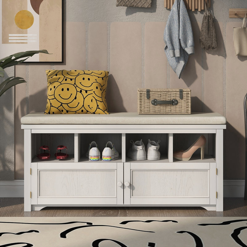 Banc de rangement en bois Demeturis, Blanc