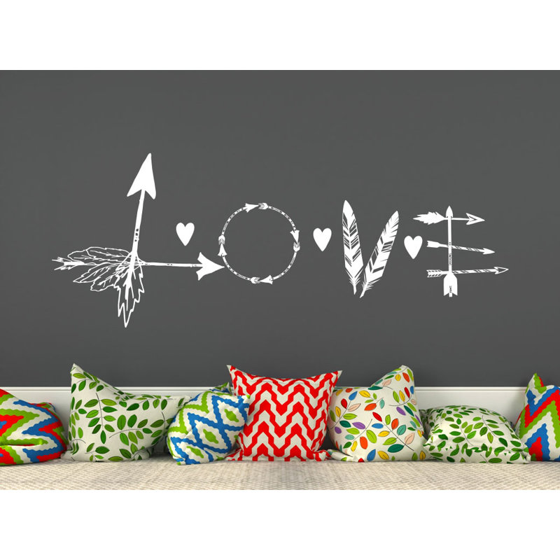 Décalcomanie murale flèche en plumes love, Blanc
